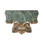 Venetian Console - 18th century, wall-mounted green and gold lacquered, wooden top painted in imitation green marble. Height x width x depth: 73 x 75 x 40 cm. Item condition grading: **** good.