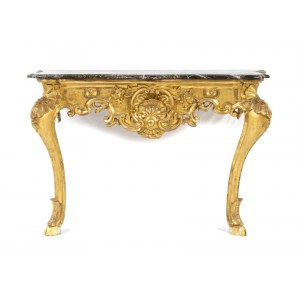 Roman console table - 18th century, in gilded wood with cabriolet legs and marble top. Height x width x depth: 91 x 137 x 62 cm. Item condition grading: **** good.