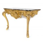 Roman console table - 18th century, in gilded wood with cabriolet legs and marble top. Height x width x depth: 91 x 137 x 62 cm. Item condition grading: **** good.
