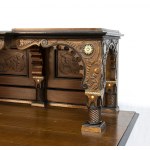 Ivory and mother-of-pearl inlaid sideboard - 19th century, walnut with oriental-style architecture, inlaid with geometric patterns, arabesques and Arabic inscriptions in fruitwood and bone Height x width x depth: 286 x 175 x 76 cm. Item condition grading:
