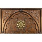 Ivory and mother-of-pearl inlaid sideboard - 19th century, walnut with oriental-style architecture, inlaid with geometric patterns, arabesques and Arabic inscriptions in fruitwood and bone Height x width x depth: 286 x 175 x 76 cm. Item condition grading: