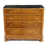 Pair of French Louis Philippe maple dressers - circa 1840, in eyed maple wood. Four drawers, in-period portoro marble top. Height x width x depth: 100 x 116 x 56 cm. Item condition grading: ***** excellent (restored and in very good condition).