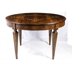 Italian inlaid table in Louis XVI style - early 19th century, walnut with fruit wood inlays. Height x width x depth: 80 x 126 x 108 cm. Item condition grading: **** good.