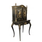 French Boulle Bounheur de jour - mid-19th century, ebonized wood with finely chased gilded bronze applications. Height x width x depth: 145 x 83 x 47 cm. Item condition grading: *** fair.