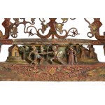 Sicilian cart (part of) - 19th century, this is a rear crossbar of a Sicilian cart richly decorated with the Chanson de Roland (St. Bartholomew's Night). On the front is the cart maker's inscription  La Spina Carmelo - Catania - 24 August . Height x wid