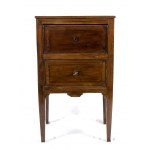 A pair of Italian bedside tables - first half of the 19th century, made of walnut wood with two drawers. Height x width x depth: 80 x 47 x 34 cm. Item condition grading: **** good.