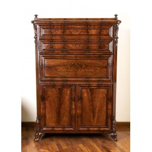 Biedermeier Secretaire - Northern Europe, mid-19th century, Mahogany feather veneer with pull-out shelf inside the cabinet. Lower part with two doors. Height x width x depth: 150 x 101 x 55 cm. Item condition grading: **** good.