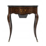 French Napoleon III inlaid dressing table - 19th century, in ebonised wood and purple ebony with stylised floral inlays in purple ebony. Height x width x depth: 71 x 61 x 43 cm. Item condition grading: **** good.