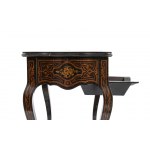 French Napoleon III inlaid dressing table - 19th century, in ebonised wood and purple ebony with stylised floral inlays in purple ebony. Height x width x depth: 71 x 61 x 43 cm. Item condition grading: **** good.