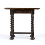 Italian miniature table - 19th century, Walnut wood model, used for larger scale products, 19th century Italy. Twisted legs, wooden top with single drawer under the top. Height x width x depth: 45 x 50 x 35 cm. Item condition grading: **** good.