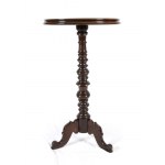 Round English mahogany coffee table - 19th century, central leg with inlaid top. Height x diameter: 72 x 42 cm. Item condition grading: *** fair.