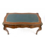 French bureau plate - 20th century, centre, mahogany wood with bronze applications and leather top. Height x width x depth: 84 x 160 x 75 cm. Item condition grading: **** good.