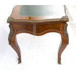 French bureau plate - 20th century, centre, mahogany wood with bronze applications and leather top. Height x width x depth: 84 x 160 x 75 cm. Item condition grading: **** good.