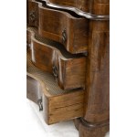 Italian walnut trumeau - 20th century, two-body cabinet. The upper part consists of two doors with mirror and an arched top. Three drawers in the lower part. Height x width x depth: 230 x 110 x 45 cm. Item condition grading: *** fair. (The top of the flap