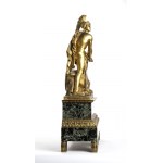 Bronze mantel clock - France, early 19th century, Green marble and gilded bronze case with base, surmounted by a gilded bronze representation of Achilles. so. Circular dial with Roman numerals, movement with wire suspension, pendulum regulator and hour an