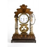 Rare mantel clock with music box - Austria, Biedermeier early 19th century, temple architectural structure composed as follows: rectangular rosewood base decorated in the lower part with a motif of vertical grooves, the front inlaid with two eagle heads a