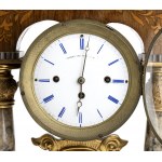 Rare mantel clock with music box - Austria, Biedermeier early 19th century, temple architectural structure composed as follows: rectangular rosewood base decorated in the lower part with a motif of vertical grooves, the front inlaid with two eagle heads a