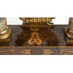 Rare mantel clock with music box - Austria, Biedermeier early 19th century, temple architectural structure composed as follows: rectangular rosewood base decorated in the lower part with a motif of vertical grooves, the front inlaid with two eagle heads a