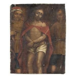 Italian painting of 'Ecce Homo' - 19th century, made on metal depicts the figure of Jesus Christ during his presentation to the people by Pilate, with the words Ecce Homo (Behold the man) pronounced by Pilate. Height x width: 28.5 x 23 cm. Item conditio