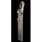 Marble Peperino Protome - Northern Italy, 16th - 17th century, Beardless male protome with elongated neck, hair in regularly arranged curls; standing on a column with foliate decoration. Height x width: 133 x 27 cm. Item condition grading: **** good.