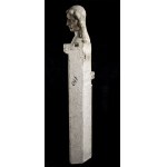 Marble Peperino Protome - Northern Italy, 16th - 17th century, Beardless male protome with elongated neck, hair in regularly arranged curls; standing on a column with foliate decoration. Height x width: 133 x 27 cm. Item condition grading: **** good.