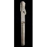Marble Peperino Protome - Northern Italy, 16th - 17th century, Beardless male protome with elongated neck, hair in regularly arranged curls; standing on a column with foliate decoration. Height x width: 133 x 27 cm. Item condition grading: **** good.