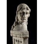 Marble Peperino Protome - Northern Italy, 16th - 17th century, Beardless male protome with elongated neck, hair in regularly arranged curls; standing on a column with foliate decoration. Height x width: 133 x 27 cm. Item condition grading: **** good.