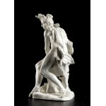 A pair porcelain sculptures Nymphenburg 19th century, F. Bustelli, F. Bustelli Nymphenburg (Locarno, 11 April 1723 - Nymphenburg, 18 April 1763) entirely in white enamel, depicting Bacchus and Ceres seated. Make and signature under the base. Height x widt