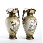 Pair of Austrian ceramic pourers - 19th century, ERNST WAHLISS TURN, enamelled and painted with floral motifs, made by Ernst Wahliss Turn 18.9.1899 Wien. Height x diameter: 30 x 15 cm. Item condition grading: ***** excellent. (Ref. Directory of European P