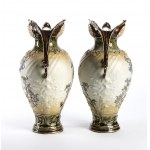 Pair of Austrian ceramic pourers - 19th century, ERNST WAHLISS TURN, enamelled and painted with floral motifs, made by Ernst Wahliss Turn 18.9.1899 Wien. Height x diameter: 30 x 15 cm. Item condition grading: ***** excellent. (Ref. Directory of European P