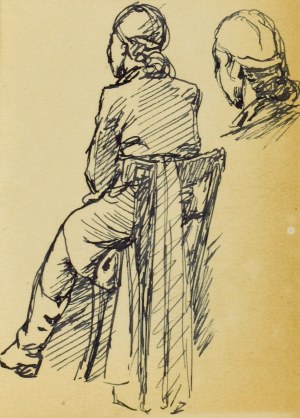 Ludwik MACIĄG (1920-2007), Szkic siedzącej kobiety oraz głowy kobiety