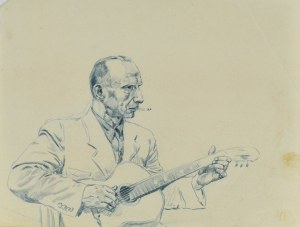 Ludwik MACIĄG (1920-2007), Mężczyzna z papierosem grający na gitarze