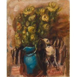 Zygmunt Józef Menkes (1896 Lvov - 1986 Riverdale, USA), Still life with a bouquet of flowers and a bird, 1930s.