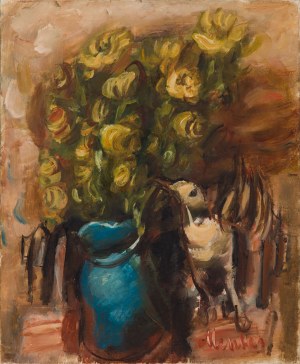 Zygmunt Józef Menkes (1896 Lwów - 1986 Riverdale, USA), Martwa natura z bukietem kwiatów i ptaszkiem, lata 30. XX w.