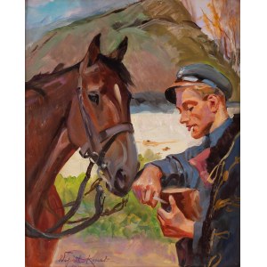 Wojciech Kossak (1856 Paris - 1942 Krakow), Lancer with horse, 1934