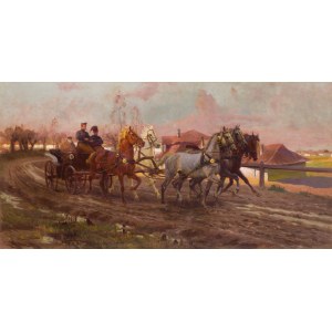 Zygmunt Rozwadowski (1870 Lviv - 1950 Zakopane), Harness on the road, 1911