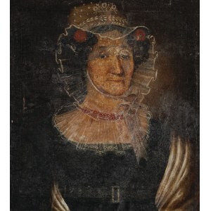 PORTRET KOBIETY W MUŚLINOWYM CZEPCU, pocz. XIX w.