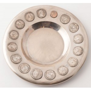 TALERZ Z MONETAMI, Niemcy, po 1913, Srebro, próba 800, waga 748 g, śr. 29,5 cm
