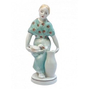 Figurka porcelanowa Kobieta z kaczką i dzbanem, Fabryka Porcelany w Ćmielowie