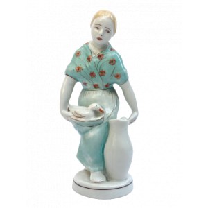 Figurka porcelanowa Kobieta z kaczką i dzbanem, Fabryka Porcelany w Ćmielowie
