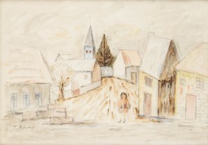 Tadeusz Makowski (1882 Oświęcim - 1932 Paryż), Pejzaż z małego miasteczka z dziewczynką, lata 1926-27