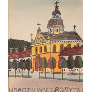 Nikifor Krynicki (1895 Krynica Zdrój - 1968 Folusz), Kirche an der Straße mit Bäumen