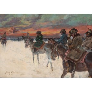 Jerzy Kossak (1886 Kraków - 1955 there), Vision of Napoleon in the retreat from under Moscow, 1948.