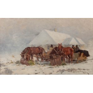 Leonard Winterowski (1868 Krakov - 1927), Zimná zastávka pred chatou, 1924.