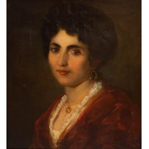 Unbekannter Maler (zweite Hälfte des 19. Jahrhunderts), Porträt einer Frau im roten Kleid