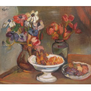 Henryk Epstein (1891 Lodz - 1944 Auschwitz), Still life with flowers and fruits