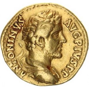 Řím - císařství, Antonius Pius (138-161), Aureus (145-161), stojící Felicitas zleva drží kozoroha a