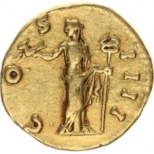 Řím - císařství, Antonius Pius (138-161), Aureus (145-161), stojící Felicitas zleva drží kozoroha a