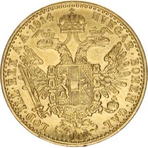 František Josef I. (1848-1916), Dukát 1914 b.zn. 3,444 g, rs. v av.
