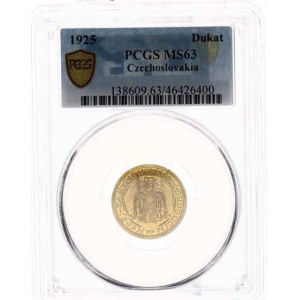 Československo, období 1918 - 1939, Dukát 1925 - sv. Václav /66 279 ks/ adjustace PCGS MS 63